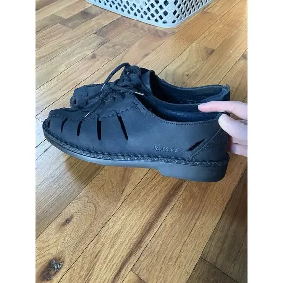 Josef Seibel Air Massage Womens 40 Black Leather Fisherman Lace-Up Sandal Grunge - Picture 5 of 8